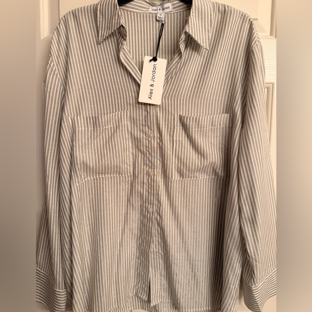 Women’s XL Striped Green Sparkly Top Shirt